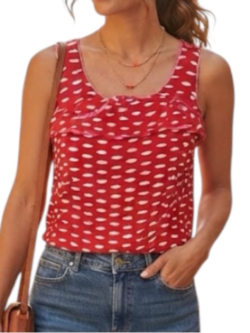 OASIS Lip Print Sleeveless Top Blouse Asymmetrical Ruffle Red White 6 UK 10 Y2K